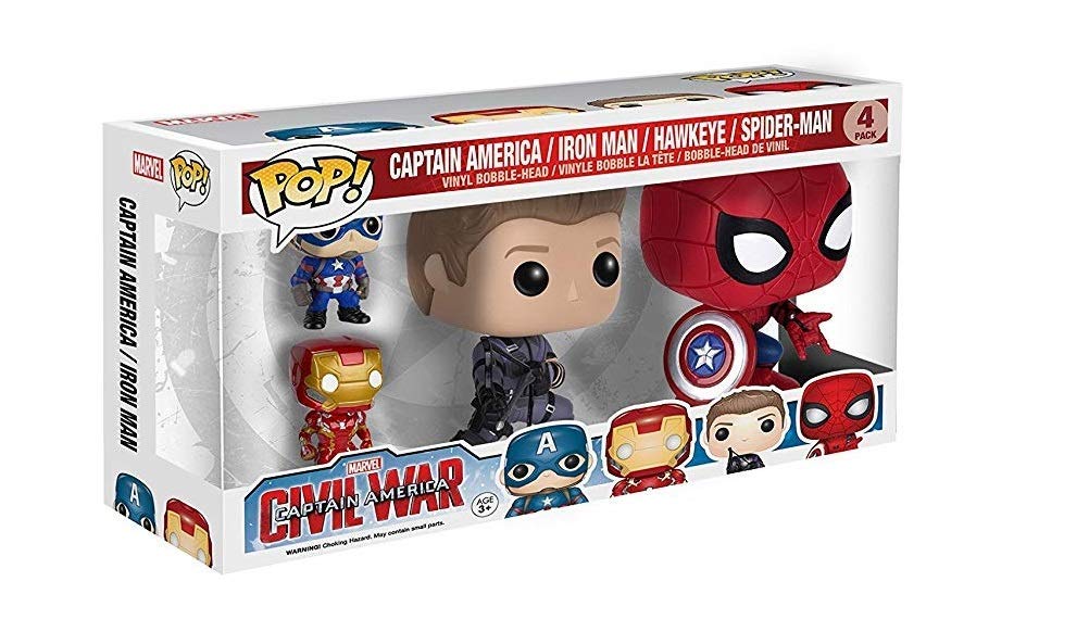 Funko POP! Marvel: Captain America Civil War - Captain America / Iron Man / Hawkeye / Spiderman 4 Pack
